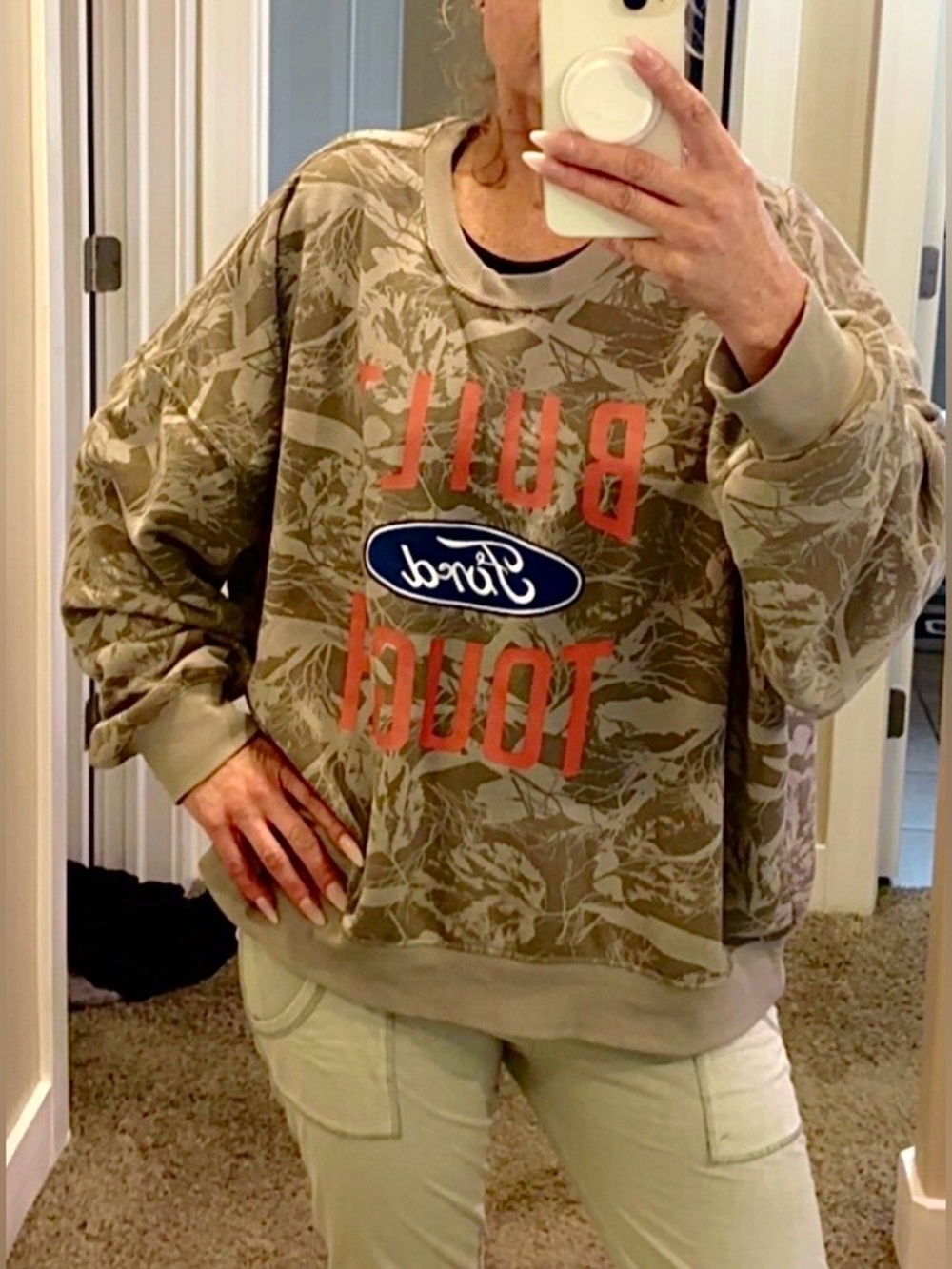 Ford Olive Camo Sweatshirt with Orange Logo